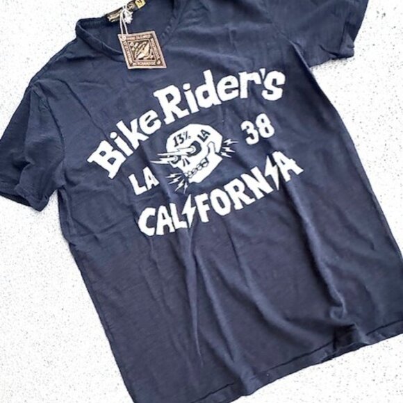 Johnson Motors Bike Riders distressed M Faded Black Shirt NWT - Picture 6 of 7